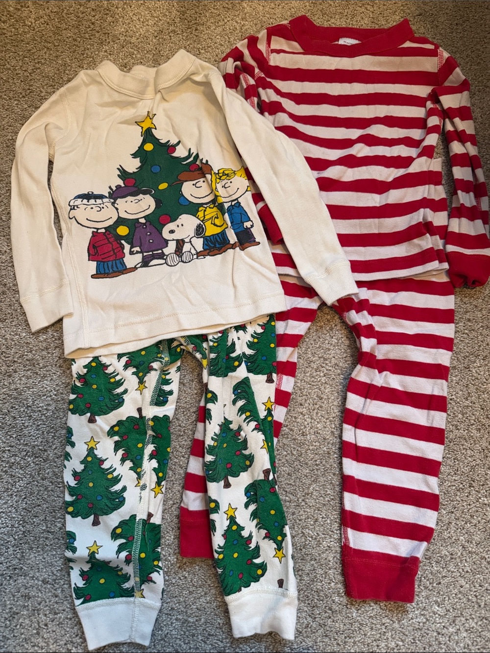 Hanna Andersson Red & White Striped and Tree Print Kids Pajama Set bundle